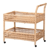 bali & pari Alaina Natural Rattan Kitchen Cart - 2-Tier Handwoven Wicker Storage Trolley with Handle for Kitchen or Lounge